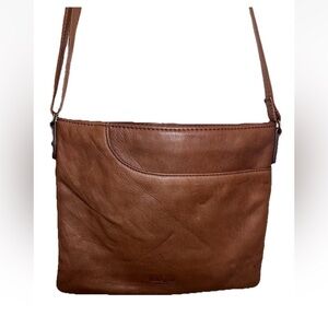 Margot New York Cognac Genuine Leather Crossbody Bag Soft Slim Brown Purse VGUC